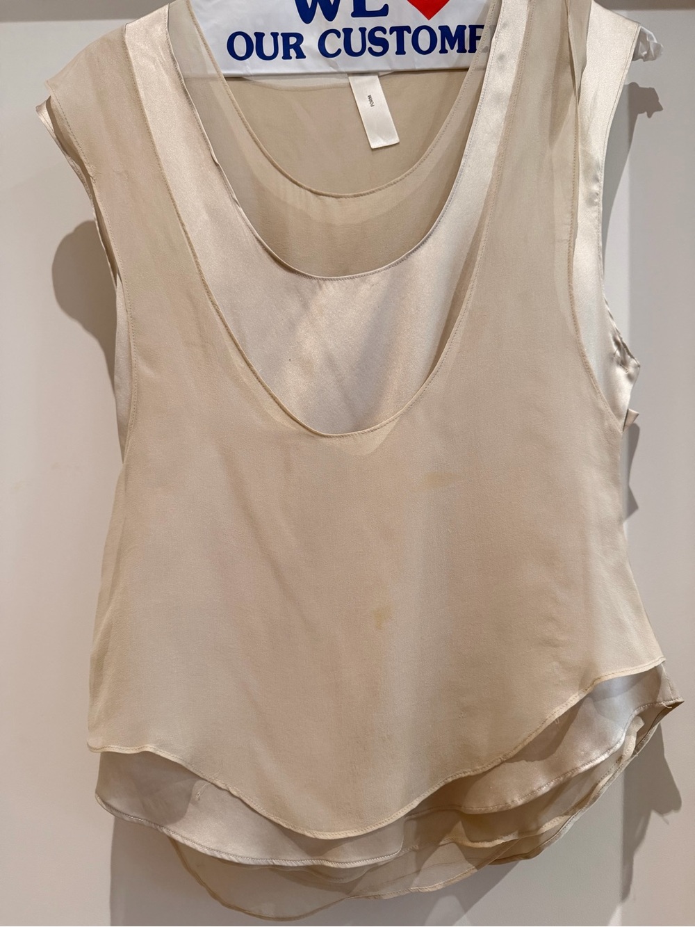 Cream Layered Satin Silk-Blend Sleeveless Top